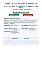 SIEMENS LEVEL 1 CERTIFICATION EXAM PREP GUIDE AND&NewLine;PRACTICE 2026&sol;2027 - QUESTIONS AND ANSWERS 100&percnt;&NewLine;VERIFIED DETAILED RATIONALES - PASS GUARANTEED - A&plus;&NewLine;GRADED