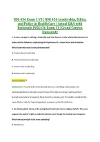 NSG 436 Exam 1 V3 &vert; NSG 436 Leadership&comma; Ethics&comma; &NewLine;and Policy in Health Care &vert; Actual Q&A with &NewLine;Rationale &lpar;NSG436 Exam 1&rpar; &vert; Grand Canyon &NewLine;University