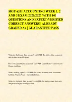 MGT 6201 ACCOUNTING WEEK 1&comma; 2 &NewLine;AND 3 EXAM 2026&sol;2027 WITH 140 &NewLine;QUESTIONS AND EXPERT-VERIFIED &NewLine;CORRECT ANSWERS &vert; ALREADY &NewLine;GRADED A&plus; &vert; GUARANTEED PASS 
