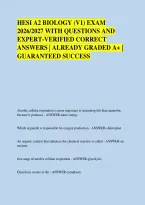 HESI A2 BIOLOGY &lpar;V1&rpar; EXAM &NewLine;2026&sol;2027 WITH QUESTIONS AND &NewLine;EXPERT-VERIFIED CORRECT &NewLine;ANSWERS &vert; ALREADY GRADED A&plus; &vert; &NewLine;GUARANTEED SUCCESS