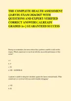 THE COMPLETE HEALTH ASSESSMENT &NewLine;&lpar;JARVIS&rpar; EXAM 2026&sol;2027 WITH &NewLine;QUESTIONS AND EXPERT-VERIFIED &NewLine;CORRECT ANSWERS &vert; ALREADY &NewLine;GRADED A&plus; &vert; GUARANTEED SUCCESS