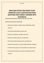 MARYLAND WATER TREATMENT PLANT OPERATOR CLASS 4 CERTIFICATION EXAM QUESTIONS AND CORRECT ANSWERS &period;pdf&NewLine;&NewLine;