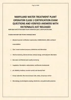 MARYLAND WATER TREATMENT PLANT OPERATOR CLASS 1 CERTIFICATION EXAM QUESTIONS AND VERIFIED ANSWERS&period;pdf&NewLine;&NewLine;