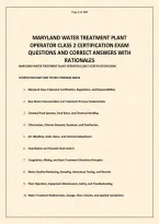MARYLAND WATER TREATMENT PLANT OPERATOR CLASS 2 CERTIFICATION EXAM QUESTIONS AND CORRECT ANSWERS WITH RATIONALES&period;pdf&NewLine;&NewLine;1
