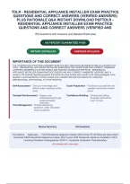 TDLR - RESIDENTIAL APPLIANCE INSTALLER EXAM PRACTICE&NewLine;QUESTIONS AND CORRECT ANSWERS &lpar;VERIFIED ANSWERS&rpar;&NewLine;PLUS RATIONALE Q&A INSTANT DOWNLOAD PDFTDLR &NewLine;RESIDENTIAL APPLIANCE INSTALLER EXAM PRACTICE&NewLine;QUESTIONS AND CORRECT ANSWERS &lpar;VERIFIED ANS