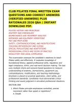 CLUB PILATES FINAL WRITTEN EXAM &NewLine;QUESTIONS AND CORRECT ANSWERS &NewLine;&lpar;VERIFIED ANSWERS&rpar; PLUS &NewLine;RATIONALES 2026 Q&A &vert; INSTANT &NewLine;DOWNLOAD PDF&period;