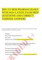 BSN 315 HESI PHARMACOLOGY WITH NGN LATEST EXAM PREP QUESTIONS AND CORRECT VERIFIED ANSWERS