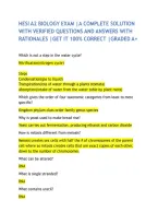 HESI A2 BIOLOGY EXAM &vert;A COMPLETE SOLUTION WITH VERIFIED QUESTIONS AND ANSWERS WITH RATIONALES &vert;GET IT 100&percnt; CORRECT &vert;GRADED A&plus;