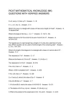 PICAT MATHEMATICAL KNOWLEDGE &lpar;MK&rpar; QUESTIONS WITH VERIFIED ANSWERS