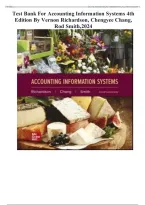 Test Bank for Accounting Information Systems 4th Edition&comma;2024 by Vernon Richardson&comma; Chengyee Chang&comma; Rod Smith&comma;LATEST UPDATE