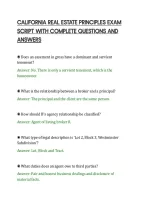 CALIFORNIA REAL ESTATE PRINCIPLES EXAM&NewLine;SCRIPT WITH COMPLETE QUESTIONS AND&NewLine;ANSWERS