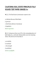 CALIFORNIA REAL ESTATE PRINCIPLES FULLY&NewLine;SOLVED TEST PAPER GRADED A&plus;
