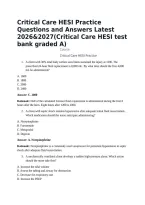 Critical Care HESI Practice Questions and Answers Latest 2026&2027&lpar;Critical Care HESI test bank graded A&rpar;