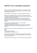 CMN 577 Unit 1 Klinefelter Syndrome Questions and Answers