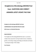 StraighterLine Microbiology &lpar;BIO250&rpar; Final Exam QUESTIONS AND CORRECT ANSWERS LATEST is the cumulative assessment associated with StraighterLine&rsquo;s BIO250 Microbiology course&comma; a 3-credit college-level science course that introduces microbiology with partic