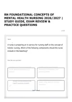 RN FOUNDATIONAL CONCEPTS OF MENTAL HEALTH NURSING 2026&sol;2027 &vert; STUDY GUIDE&comma; EXAM REVIEW & PRACTICE QUESTIONS