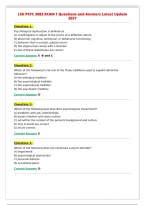 LSU PSYC 3082 EXAM 1 Questions and Answers Latest Update&NewLine;2027