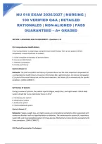 NU 518 EXAM 2026&sol;2027 &mdash; NURSING &mdash; This Expert Verified&comma; A&plus; Graded resource includes 100 verified Q&A with detailed rationales and NGN-aligned content covering core nursing concepts&comma; patient assessment&comma; clinical judgment&comma; nursing interventions&comma; medication 
