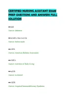 CERTIFIED NURSING ASSISTANT EXAM&NewLine;PREP QUESTIONS AND ANSWERS FULL&NewLine;SOLUTION&NewLine;