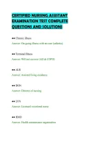 CERTIFIED NURSING ASSISTANT&NewLine;EXAMINATION TEST COMPLETE&NewLine;QUESTIONS AND SOLUTIONS&NewLine;