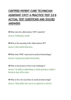 CERTIFIED PATIENT CARE TECHNICIAN&NewLine;ASSISTANT CPCT A PRACTICE TEST 2&period;0 B&NewLine;ACTUAL TEST QUESTIONS AND SOLVED&NewLine;ANSWERS&NewLine;