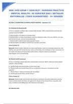 NSG 3450 EXAM 1 2026&sol;2027 &vert; NURSING PRACTICE &ndash; MENTAL HEALTH &vert; 40 VERIFIED Q&A &vert; DETAILED RATIONALES &vert; PASS GUARANTEED &ndash; A&plus; GRADED