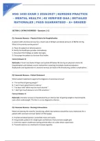 NSG 3450 EXAM 3 2026&sol;2027 &vert; NURSING PRACTICE &ndash; MENTAL HEALTH &vert; 40 VERIFIED Q&A &vert; DETAILED RATIONALES &vert; PASS GUARANTEED &ndash; A&plus; GRADED