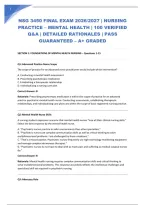 NSG 3450 FINAL EXAM 2026&sol;2027 &vert; NURSING PRACTICE &ndash; MENTAL HEALTH &vert; 100 VERIFIED Q&A &vert; DETAILED RATIONALES &vert; PASS GUARANTEED &ndash; A&plus; GRADED