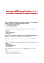 Accounting 2301 Exam 1 Chapters 1&comma; 2&comma; 3&comma; And 4 Questions With Complete Answers