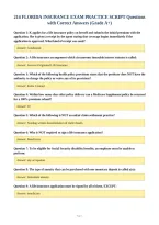 FLORIDA INSURANCE EXAM PRACTICE SCRIPT Questions&NewLine;with Correct Answers &lpar;Grade A&plus;&rpar;