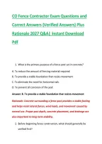CO Fence Contractor Exam Questions and &NewLine;Correct Answers &lpar;Verified Answers&rpar; Plus &NewLine;Rationale 2027 Q&A&vert; Instant Download &NewLine;Pdf