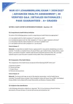 NUR 631 &lpar;CHAMBERLAIN&rpar; EXAM 1 2026&sol;2027 &vert; ADVANCED HEALTH ASSESSMENT &vert; 40 VERIFIED Q&A &vert; DETAILED RATIONALES &vert; PASS GUARANTEED &ndash; A&plus; GRADED