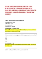 DENTAL ANATOMY EXAMINATION FINAL EXAM &NewLine;NEWEST 2026&sol;2027 EXAM PREPARATION WITH &NewLine;COMPLETE QUESTIONS AND CORRECT ANSWERS WITH &NewLine;RATIONALES &vert; ALREADY GRADED A&plus;&vert;&vert;BRAND NEW &NewLine;VERSION&excl;&excl;