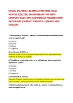 DENTAL MATERIALS EXAMINATION FINAL EXAM &NewLine;NEWEST 2026&sol;2027 EXAM PREPARATION WITH &NewLine;COMPLETE QUESTIONS AND CORRECT ANSWERS WITH &NewLine;RATIONALES &vert; ALREADY GRADED A&plus;&vert;&vert;BRAND NEW &NewLine;VERSION&excl;&excl;
