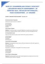 NUR 631 &lpar;CHAMBERLAIN&rpar; EXAM 2 2026&sol;2027 &vert; ADVANCED HEALTH ASSESSMENT &vert; 40 VERIFIED Q&A &vert; DETAILED RATIONALES &vert; PASS GUARANTEED &ndash; A&plus; GRADED