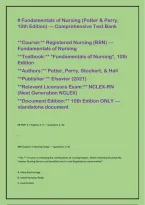 This comprehensive Fundamentals of Nursing test bank based on Potter and Perry&comma; 10th Edition&comma; is designed to provide nursing students with extensive practice material for reviewing foundational nursing concepts and preparing for quizzes&comma; examinations&comma; and