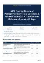 N212 Nursing Review of Pathophysiology Test 2 Questions & Answers 2026&sol;2027 ATI Edition with Rationales Eastwick College