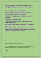 Today's Medical Assistant Bonewit-West Hunt and Applegate 4th Edition Comprehensive Test Bank with Complete Practice Questions and Answers Covering Clinical Procedures Administrative Skills Medical Terminology Anatomy and Physiology Patient Care Ph