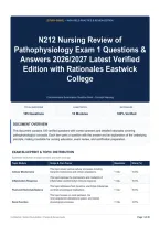 N212 Nursing Review of Pathophysiology Exam 1 Questions & Answers 2026&sol;2027 Latest Verified Edition with Rationales Eastwick College