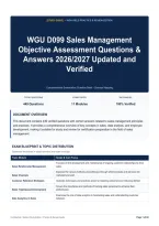 WGU D099 Sales Management Objective Assessment Questions & Answers 2026&sol;2027 Updated and Verified