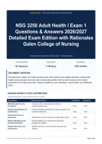 NSG 3250 Adult Health I Exam 1 Questions & Answers 2026&sol;2027 Detailed Exam Edition with Rationales Galen College of Nursing