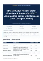 NSG 3250 Adult Health I Exam 1 Questions & Answers 2026&sol;2027 Latest Verified Edition with Rationales Galen College of Nursing