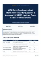 WGU D430 Fundamentals of Information Security Questions & Answers 2026&sol;2027 Updated Exam Edition with Rationales
