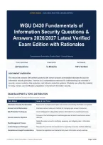 WGU D430 Fundamentals of Information Security Questions & Answers 2026&sol;2027 Latest Verified Exam Edition with Rationales