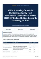 NUR 418 Nursing Care of the Childbearing Family Final Examination Questions & Answers 2026&sol;2027 Updated Edition Concordia University&comma; St&period; Paul