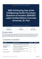 NUR 418 Nursing Care of the Childbearing Family Final Exam Questions & Answers 2026&sol;2027 Latest Verified Edition Concordia University&comma; St&period; Paul