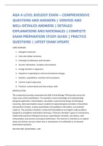 AQA A LEVEL BIOLOGY EXAM &ndash; COMPREHENSIVE &NewLine;QUESTIONS AND ANSWERS &vert; VERIFIED AND &NewLine;WELL-DETAILED ANSWERS &vert; DETAILED &NewLine;EXPLANATIONS AND RATIONALES &vert; COMPLETE &NewLine;EXAM PREPARATION STUDY GUIDE &vert; PRACTICE &NewLine;QUESTIONS &vert; LATEST EXAM UPDATE 