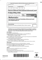 Pearson Edexcel International Advanced Level Mathematics Pure Mathematics P1 &ndash; May 2026 Question Paper with Complete Mark Scheme & Worked Solutions &lpar;WMA11&sol;01&rpar;