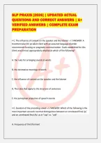 SLP PRAXIS &lbrack;2026&rsqb; &vert; UPDATED ACTUAL&NewLine;QUESTIONS AND CORRECT ANSWERS &vert; A&plus;&NewLine;VERIFIED ANSWERS &vert; COMPLETE EXAM&NewLine;PREPARATION