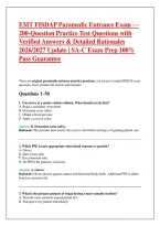 EMT FISDAP Paramedic Entrance Exam &mdash; &NewLine;200-Question Practice Test Questions with &NewLine;Verified Answers & Detailed Rationales &NewLine;2026&sol;2027 Update &vert; SA-C Exam Prep 100&percnt; &NewLine;Pass Guarantee